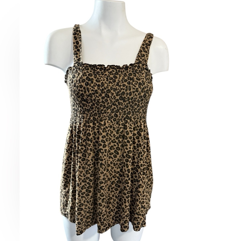 VENUS Leopard Print Smocked Tank Top in Tan and Black, sz Small